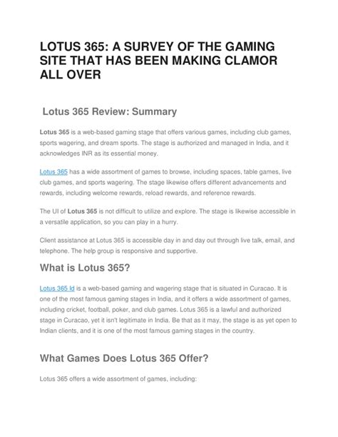 LOTUS 365: A Survey of The Gaming Site That has Been Making .